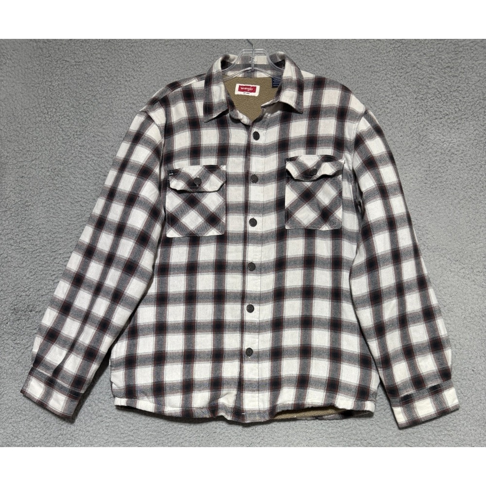 Wrangler Sherpa Lined Long Sleeve Heavyweight Button Plaid Shirt Mens Small